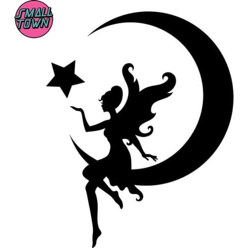 Small Town 12.3cm*15.6cm Spirit Moon Star Fashion Cartoon Stickers Car Styling Black/Silver S3-5190