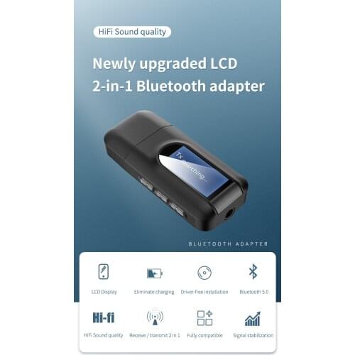 USB Dongle Wireless Bluetooth 5.0 Hifi Audio Receiver Transmitter with LCD Display 2IN1 3.5mm AUX USB Adapter for TV Car PC