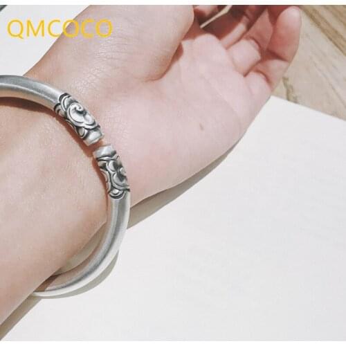 QMCOCO Vintage Fashion National Style Bracelet INS Geometric Irregularity Pattern 925 Silver Man And Woman Party Bracelet