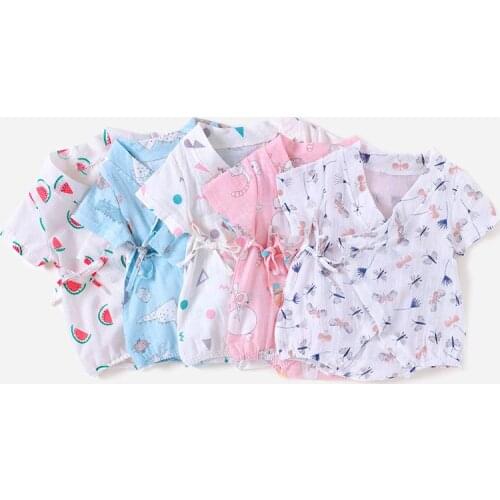 Vlinder Baby Romper Baby Girl Clothes Summer Newborn Pajamas Short Oblique Lapel Short Sleeves Infant Printing Cartoon Jumpsuit