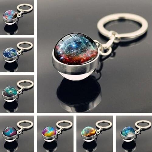 WG 1pc Universe Planet Keychain Pendant Galaxy Nebula Double-sided Cabochon Glass Ball KeyChain & keyring Jewelry