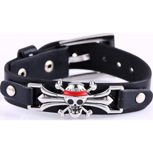 Japanese Anime One Piece Cosplay Charm Bracelets Men Women Metal Leather Bracelet Punk Bangle Fashion Jewelry Accessories