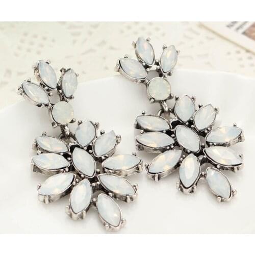 YaYi Jewelry Fashion BOHO White Glass Crystal Rhinestone Dangle Women Ancient Gold Color Wear Ear Band Long Tassel Earrings