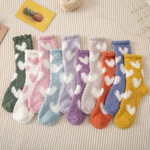 1Pairs Women Girls Socks Winter Keep Warm Coral Fleece Bed Sleep Coral Velvet Socks Non Slip Casual Heart Love Socks