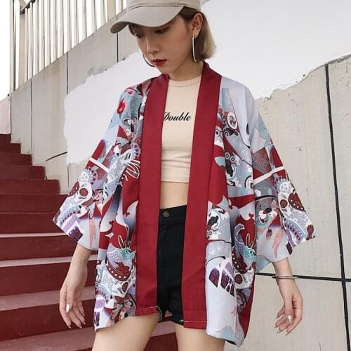 Women Man Kimono Cardigan 2019 Harajuku Blouse Japanese Cartoon Printed Loose Tops Blusas Mujer De Moda