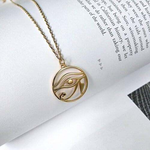 XIHA Vintage Abstract Eye Hollow Pendant Necklace for Women 925 Sterling Silver Korean Fashion Designer Minimalist Jewelry