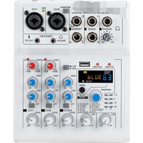 Sound Card Audio Mixer Sound Board Console Desk System Interface 4 Channel USB 48V Vision Power Stereo (US Plug)