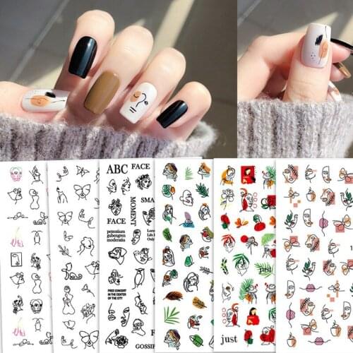 1 Pc Flower Butterfly Nail Stickers Watermark Decal Personality Painting Abstract Human Face Sexy Nail Art Decoration Autumn