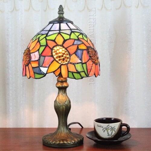 10Inch sunFlowers Tiffany Table Lamp Country Style Stained Glass Lamp for Bedroom E27 110-240V