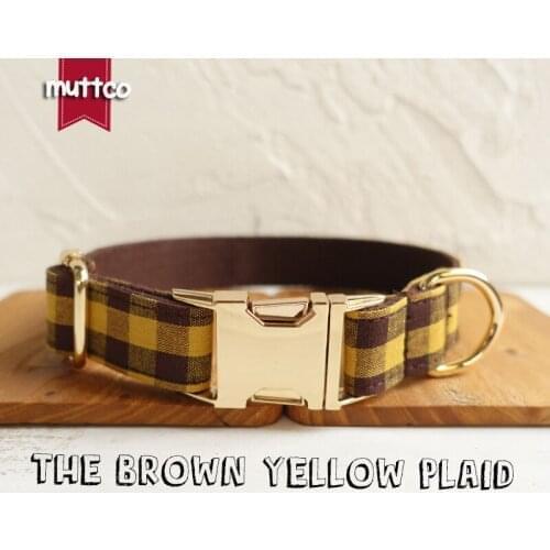 10pcs/lot MUTTCO resistance to bite self-design collar THE BROWN YELLOW PLAID double cloth handmade basic collar 5 sizes UDC067J