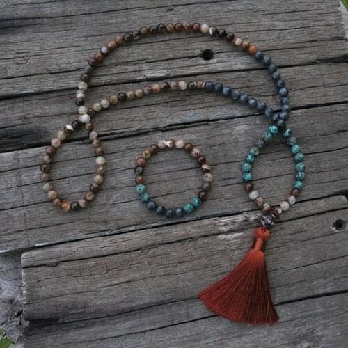 100% 8mm Natural Stone Beads,Coffee Onyx,African Turquoise,Labradorite,JaPaMala Sets,Spiritual Jewelry,Meditation,108 Mala Beads