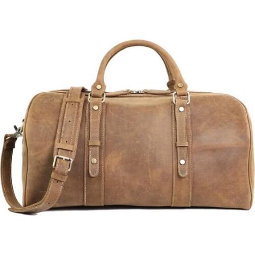 142 Vintage genuine leather men large travel duffle cow skin solid holdall