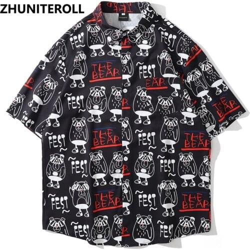Harajuku 2021 Thin Hawaiian Shirt Men Hip Hop Streetwear Cartoon Print Beach Shirt Summer Short Sleeve Aloha Shirt Casual Shirt