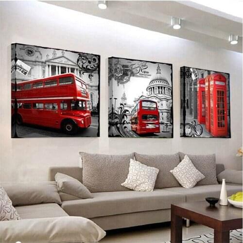 3pcs 5d Diy Diamond Painting Full square round Cross Stitch European London Street Mosaic Wedding Decoration Wall StickerZP-2608