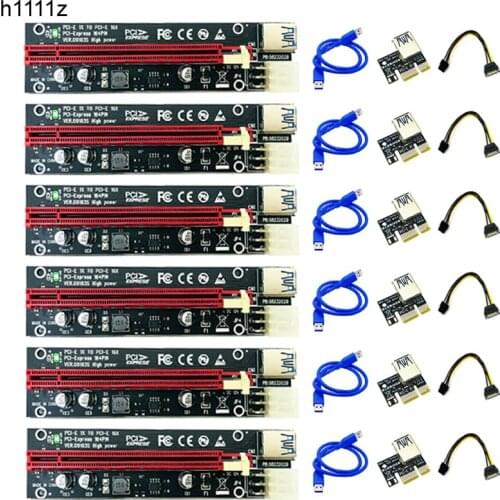 6PCS PCIE Riser PCI Express X16 Cabo Riser Card Riser PCIE X16 Extender PCI E USB 3.0 Cable 6Pin SATA Power LED for Miner Mining