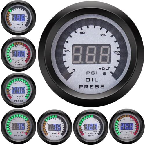52MM Car Digital ALARM Gauge LCD Display Oil Pressure Voltmeter Water Temp Meter With Sensor Air Fuel Ratio Tachometer Boost
