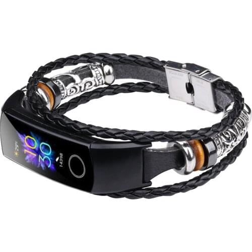Leather Beading Bracelet Strap for Huawei Honor Band 5 / 4 Band5 Band4 Vintage Straps Weave Braided bracelet de montre correa