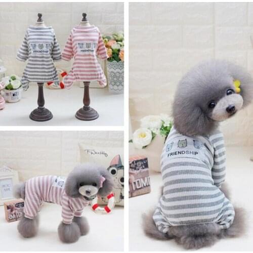 Four-leg Jumpsuit For Dogs Cartoon Cotton Puppy Pullover Rompers Striped Dog Pajamas T-Shirt For Chihuahua Teddy ropa para perro
