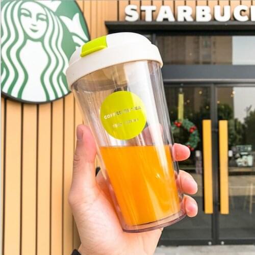 Anti-scald and Drop-resistant Double-layer Coffee Cup Water Cup 320ML/420ML Trend Creative Clamshell Straw Plastic Mugs with Lid