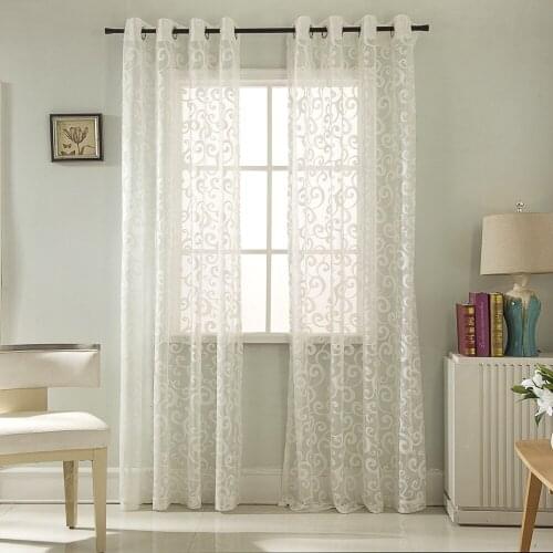 European Jacquard White Sheer Curtains for Living Room Solid Polyester Fabric 1 Piece Window Screens for Bedroom Kitchen Doors