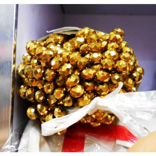 FLTMRH Shining Golden Color 3*4mm 140pcs Rondelle Austria faceted Crystal Glass Beads Loose Spacer Beads for Jewelry Making