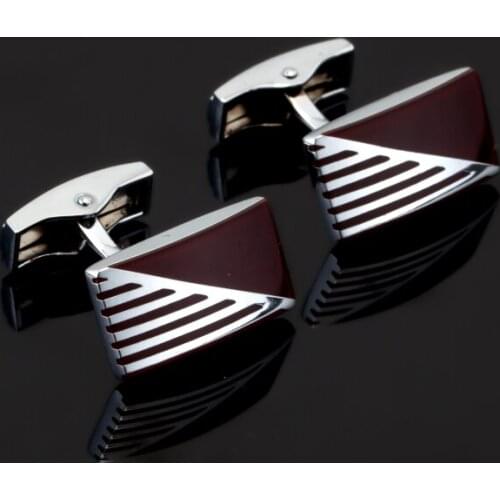 Hot selling red enamel eighteen design brand red clover hexagon Silvery Stripe Cufflinks Mens Jewelry shirt cuff Cufflinks