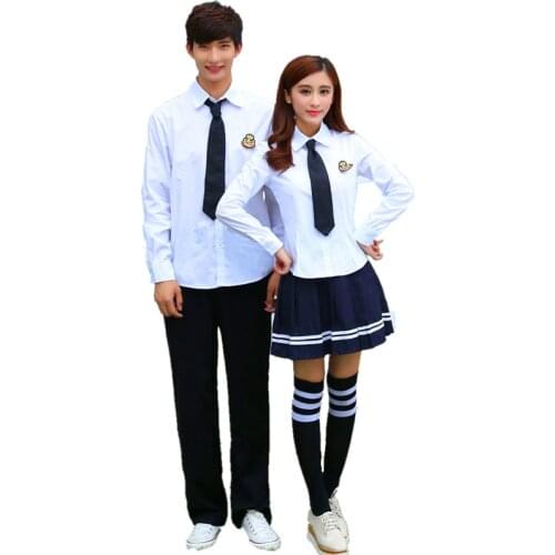 Korean School Uniforms White Shirt + Skirt For Student Girls Shirt + Shorts Korean College Students Boys Cosplay Costume
