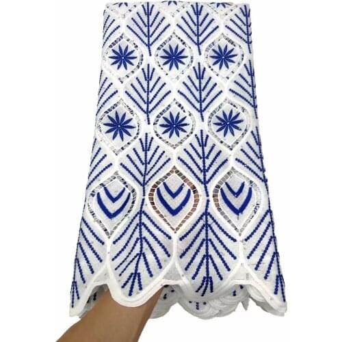 Beautiful Royal Blue threads Mixed African Cord Lace Fabric with Stones High Quality Guipure Lace For Party Dress NFM5007