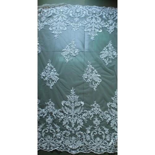 1 yard ivory alencon beaded lace fabric, cord beading lace fabric, bridal lace, bridal lace fabric