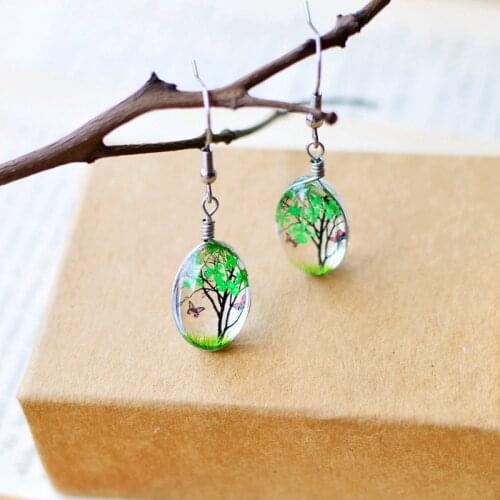 Fashion 5 colors Creative Plant Dry Dried Real Flower Earring Woman Jewelry Fashion Drop Earring Glass Ball Pressed Flower Gift