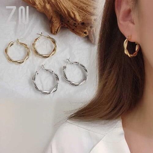 ZN Fashion Simple Distortion Interweave Twist Metal Circle Personality Hoop Earrings For Women Girls Party Jewelry Accessories