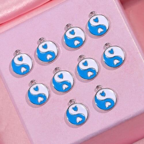 New 15*12mm Bagua Yin Yang Charms Enamel Charms Silver Color Metal Tai Chi Bagua Handmade Pendant For DIY Necklace Accessories