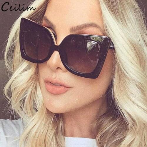 Luxury Black Oversized Sunglasses Women Brand Designer Sexy Big Frame Square Cat Eye Sun Glasses 2021 New Female Gradient Shades