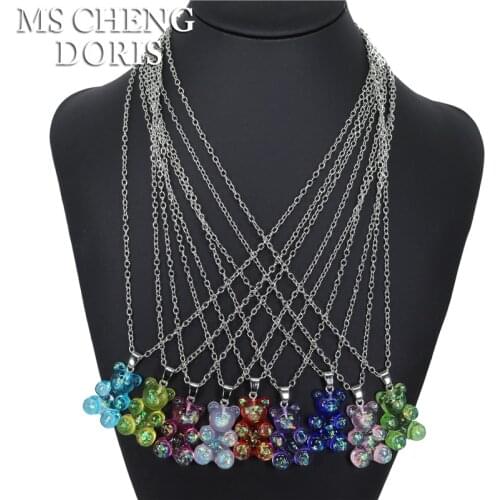 9 Colors Rainbow Pride Cute Jelly Bear Gummy Necklaces for Women Girls Cool Punk Hip Hop Resin Necklaces Accessories Party Gift