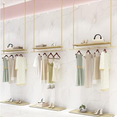 Clothing shop ceiling hanging hanger hanger wall display rack childrens wear hanging ring gold womens wear shelf wall hanging
