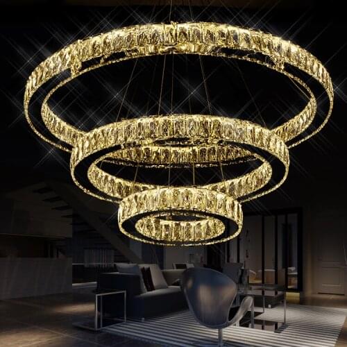 Simple design 3 Ring LED Pendant Lighting Transparent K9 Big Crystal pendant Lights 110-220V Size 70+50+20cm Free shipping