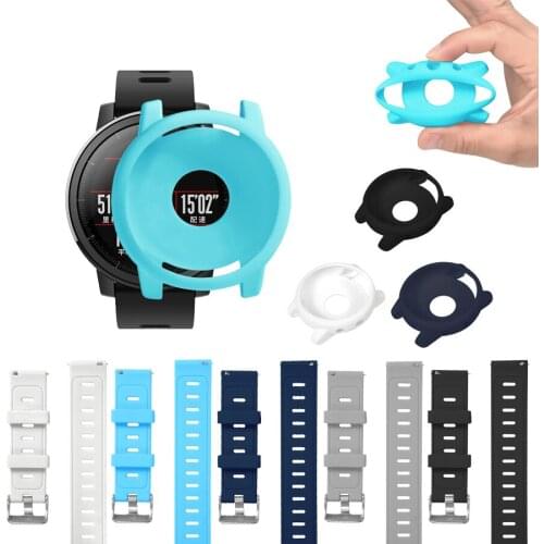 For Amazfit Stratos 2 Strap Smart Watch Silicone Band + Soft Full Cover Case Frame Bumper for Xiaomi Huami Amazfit 2 2S STRAP
