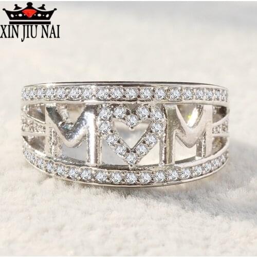 Love Mom Heart Design Women Ring Zircon Finger Circlet 925 Silver Rings Charms Mother Days Gift MUM Festival Present Size6-10