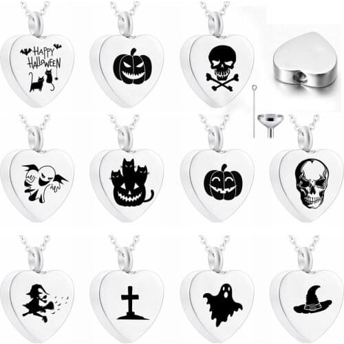 Halloween Souvenirs and Gifts Heart Cremation Jewelry for Ashes Urn Necklace Memorial Pendant with Filler Kits