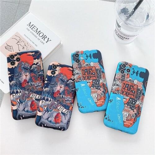 Funny Painted Mythical unicorn Map iPhone Case for iPhone 12 Pro 11 Xs Max Silicon IMD Soft Cover for iPhone 7 8 Plus XR Cases