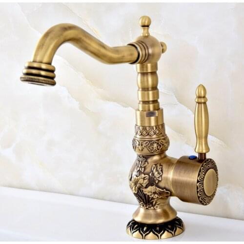 Vintage Retro Antique Brass Single Handle One Hole Bathroom Kitchen Basin Sink Faucet Mixer Tap Swivel Spout Deck Mounted msf127