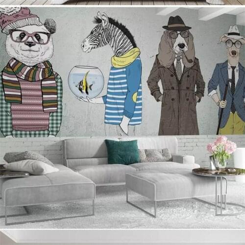 Wellyu Nordic cartoon animal illustration background wall paper mural custom large mural green wallpaper papel de parede