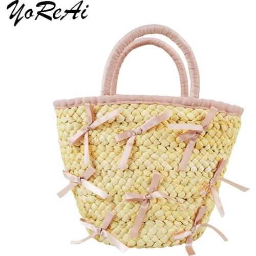 YoReAi Bow Beach Bag Women Summer New Elegant Woven Lace Straw Bags Female Bohemia Knitted Large Tote Handbag Vacation Casual
