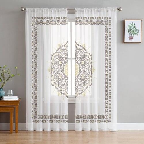 Moroccan Mandala Flower White Curtain For Living Room Transparent Tulle Curtains Window Sheer For The Bedroom Accessories Decor
