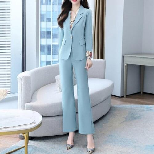 Womens Office Lady Suit Fashion Blazer Pantsuit Simple Wide Leg Straight Pant Suit + Trousers 2 Piece Set Blazer Spring Autumn