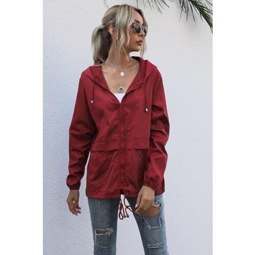 Women 2021 V-neck women autumn coat Drawstring Sleeve Hooded Belt Drawstring Pure Color winter lady Casual Fashion coat good
