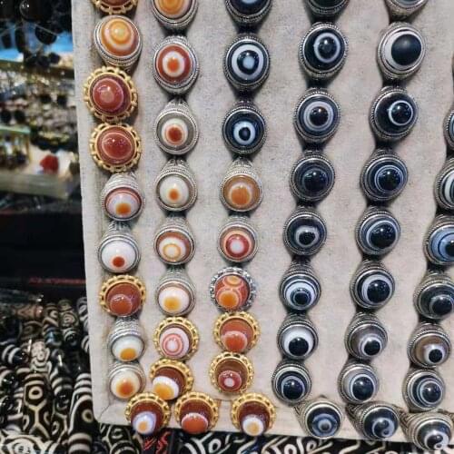 1pcs/lot selected beautiful natural agate eye rings Mens and womens s925 silver adjustable Engraving gossip jewelry Red black