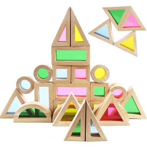 24pcs Big Size Transparent Acrylic Rainbow Blocks DIY Creative Geometry Assembly Wooden Building Blocks Toys for Children Gifts