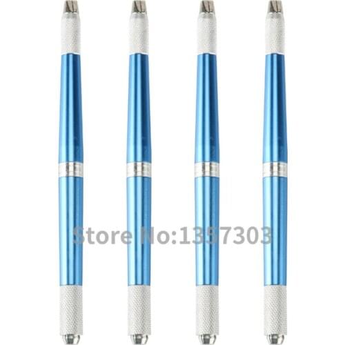 3 Heads Use Microblading Pen Tattoo Machine for Permanent Makeup Eyebrow Tattoo Manual Pen Needle Blade Blue Color Cosmetic