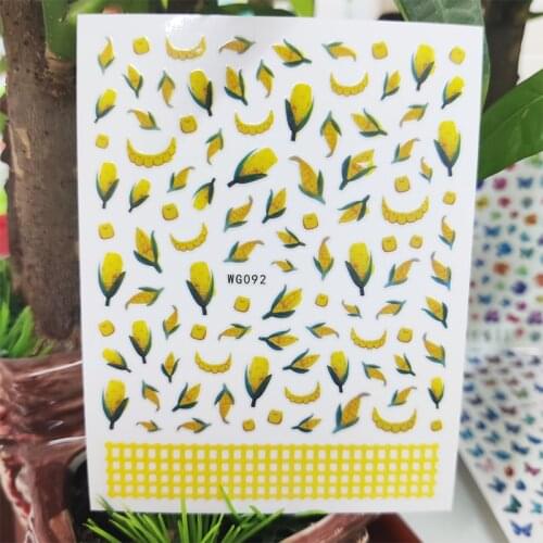 3D Stickers for Nails Yellow Corn Fruit Stripe Design Nails Art Decoration Manicure Stickers Sliders Nail Foil Accessories